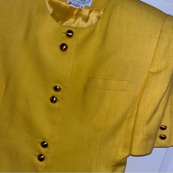 Vintage Gilmor Yellow Pencil Skirt Jacket Blazer Suit Set 8 retro 80s 90s - Picture 9 of 10